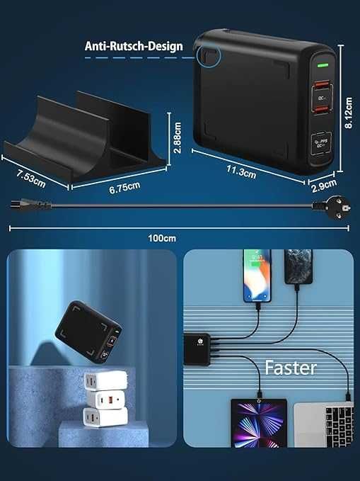 Ładowarka USB C, 150 W, 4 porty USB PD