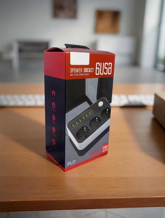 Подовжувач 3 розетки 6 usb 1,6 м удлинитель с юсб