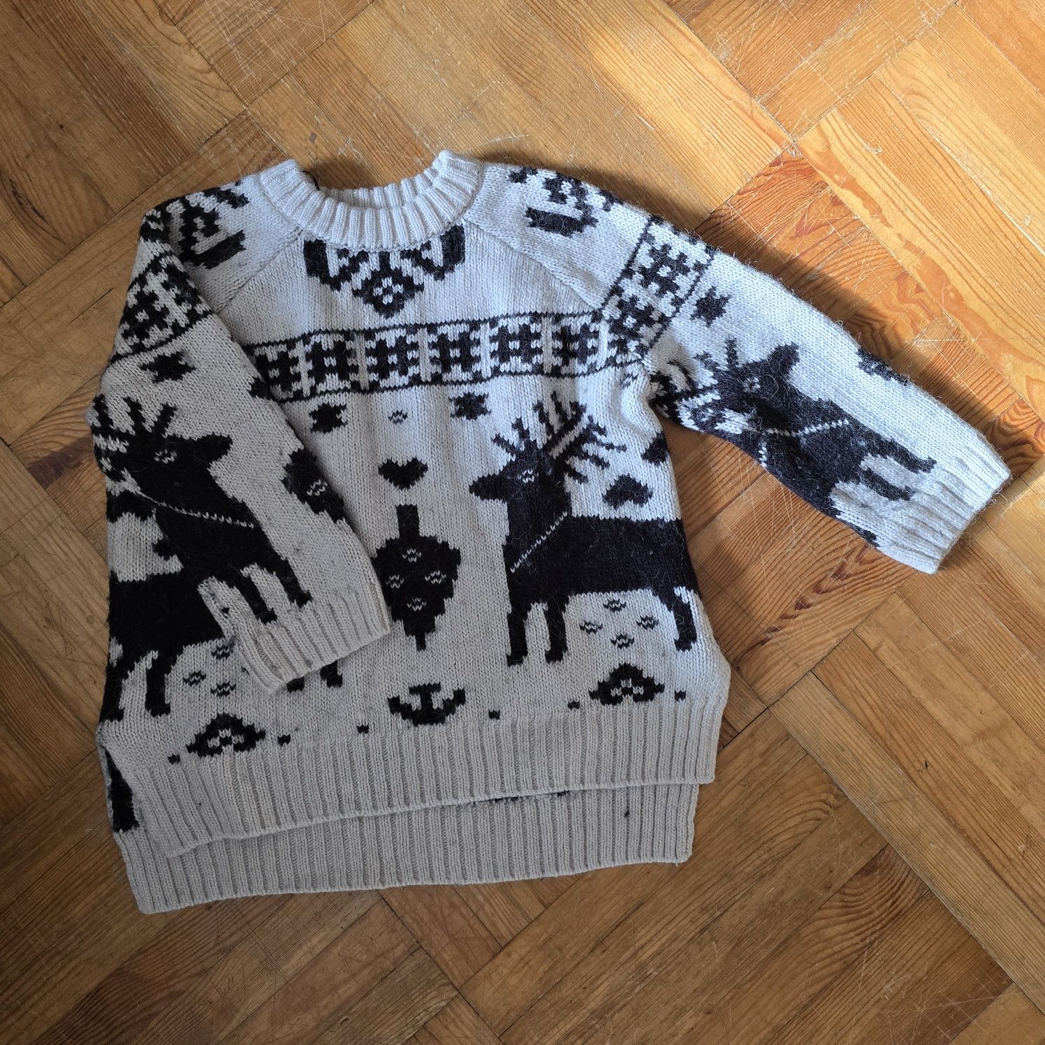 Sweter HM domieszka wełny alpaki zimowy świąteczny S gruby rękaw 7/8