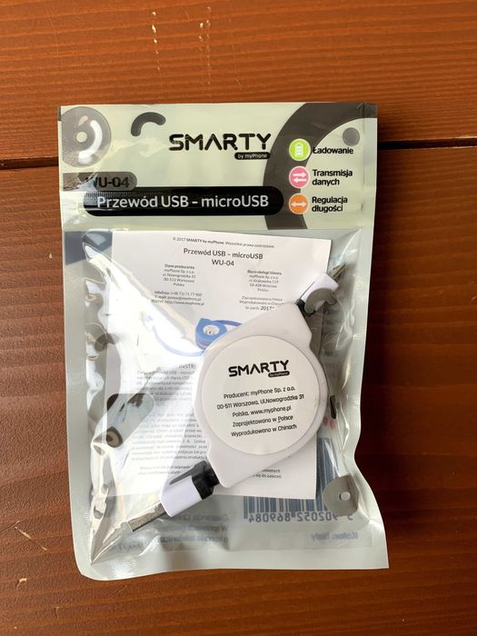 Zwijany przewód USB - micro USB biały Smarty