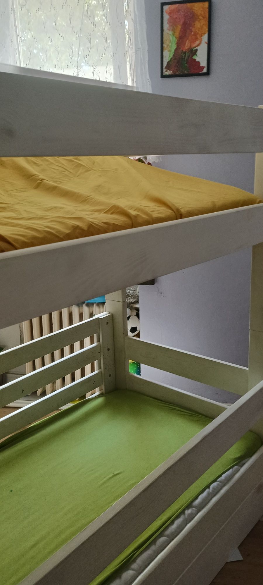 Drewniane łóżko piętrowe dla dzieci 180x80 z materacami i pojemnikiem