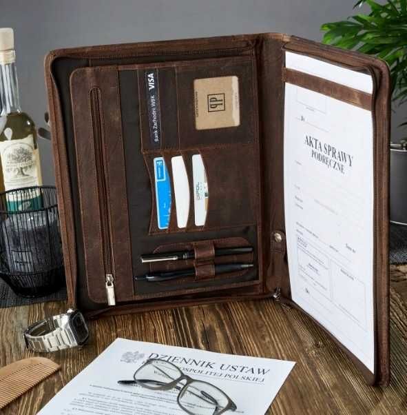 Aktówka Teczka Biznesowa Biwuar Skórzany Brązowy W Stylu Vintage