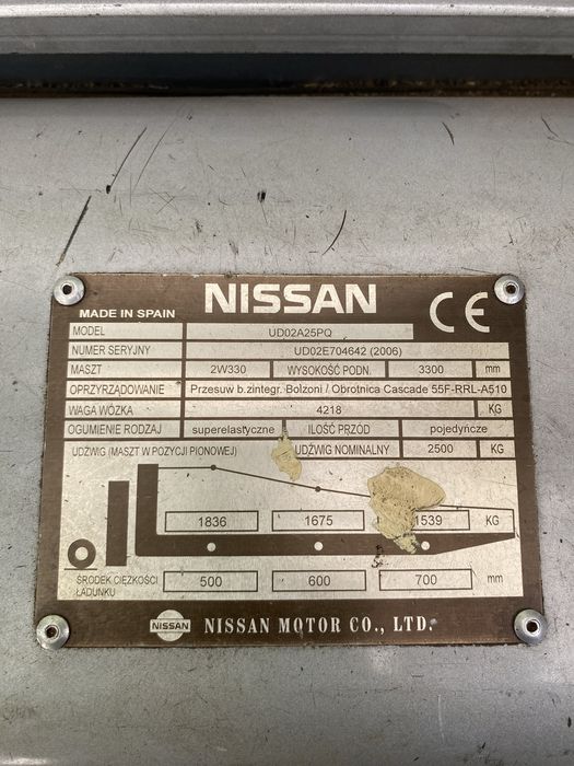 Wózek widłowy nissan 25 z obrotnica