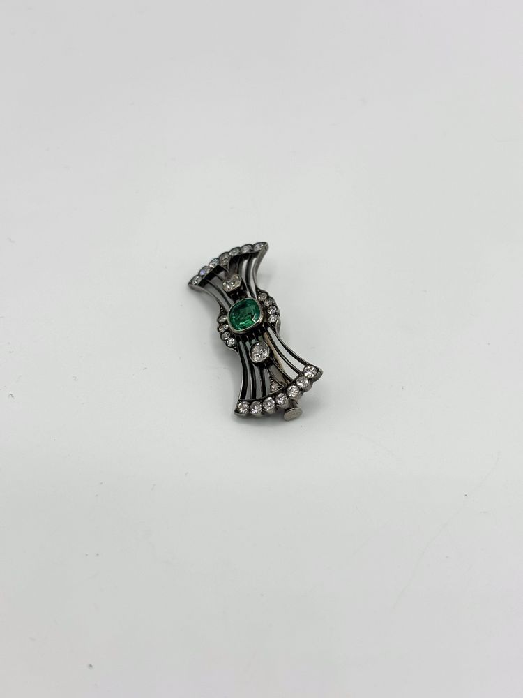 Broszka Art Deco z brylantami i Szmaragdem