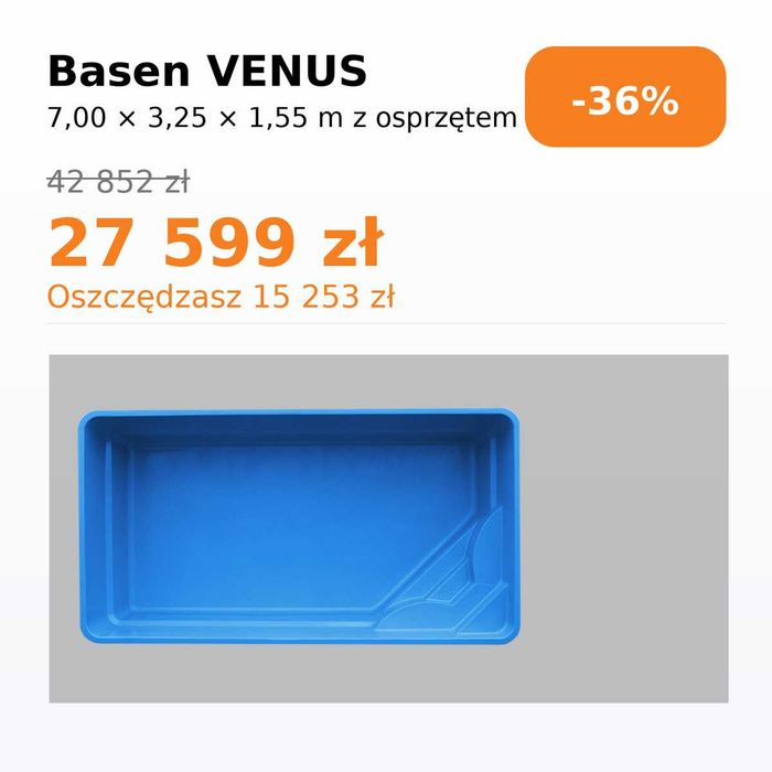 WYPRZEDAŻ Basen ogrodowy poliestrowy z laminatu 7,0x3,25x1,55 ZESTAW