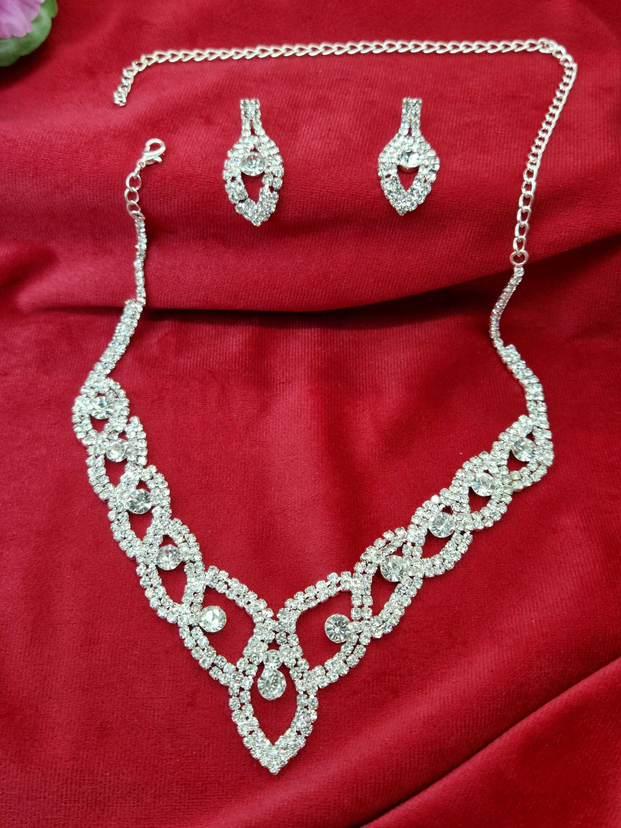 Ekskluzywny Komplet biżuterii Srebrny naszyjnik z cyrkoniami  kolczyk
