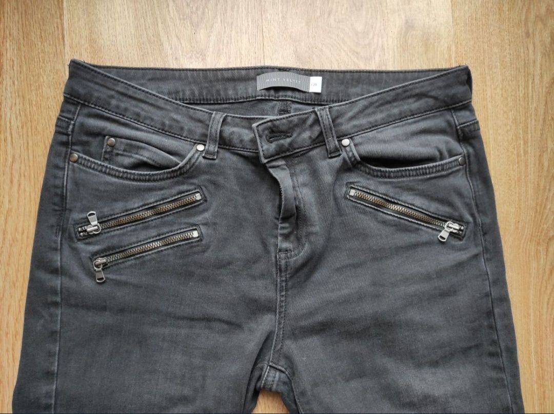 Spodnie czarne damskie jeans M Mint Velvet z przeszyciami suwakami