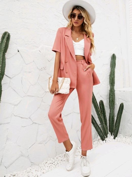 Garnitur marynarka z krótkim rękawem długie spodnie S