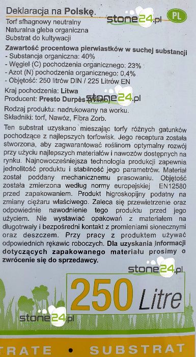 250L Substrat Torfowy = Torf odkwaszony nawoz ziemia ogrodowa kwiatowa