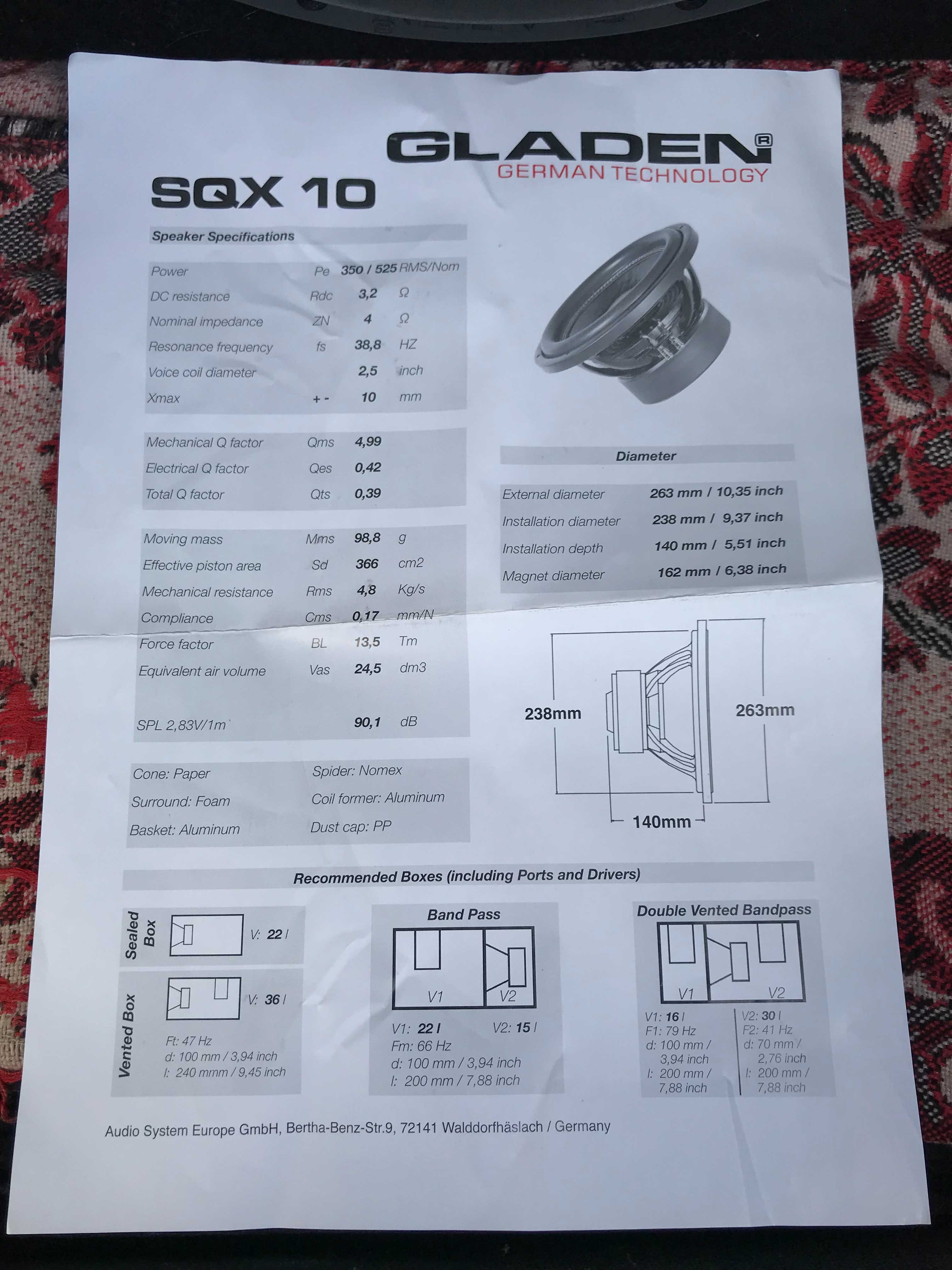 Сабвуфер Gladen SQX 10