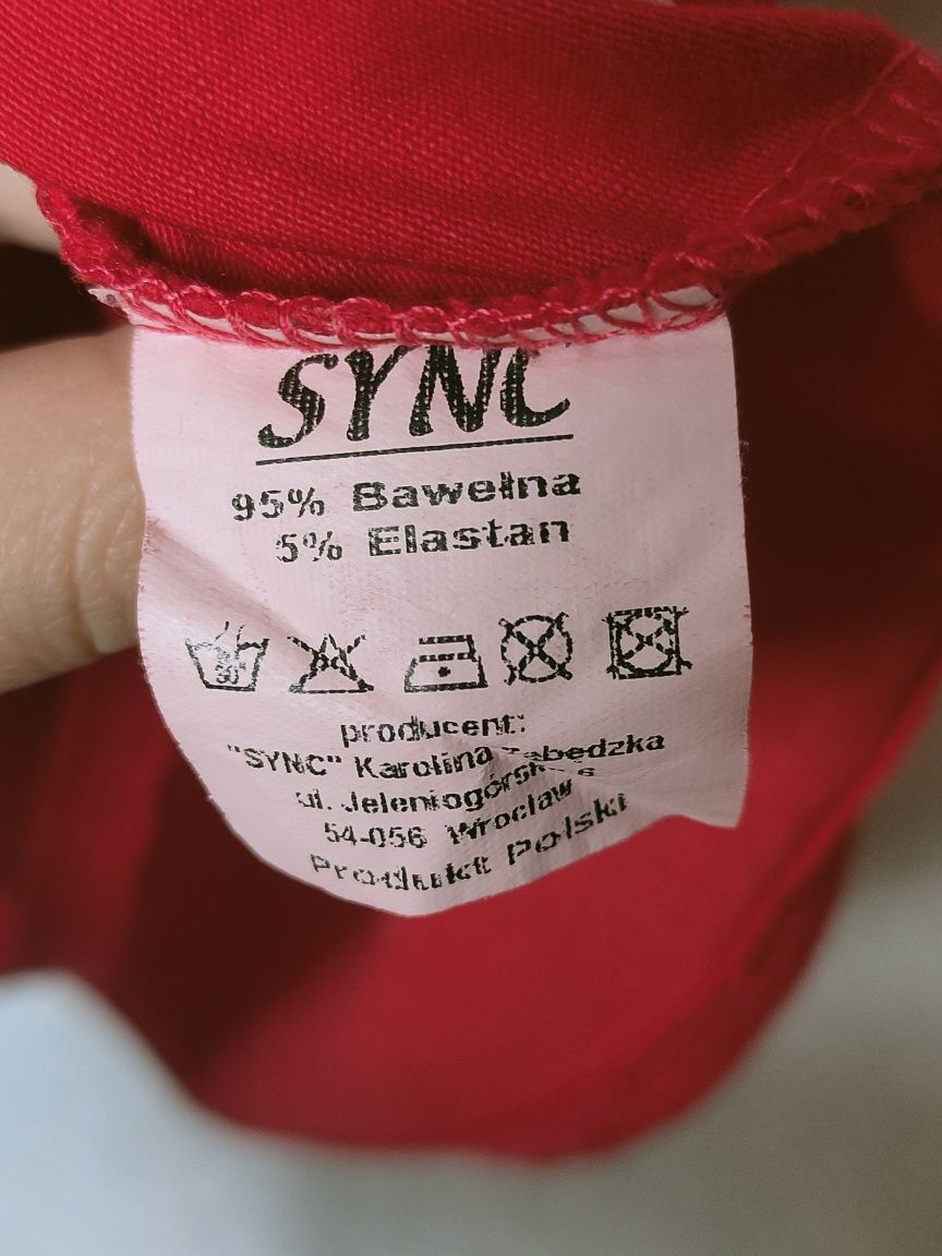 Bawełniana czerwona bluzka damska z krótkim rękawem t-shirt hiszpanka