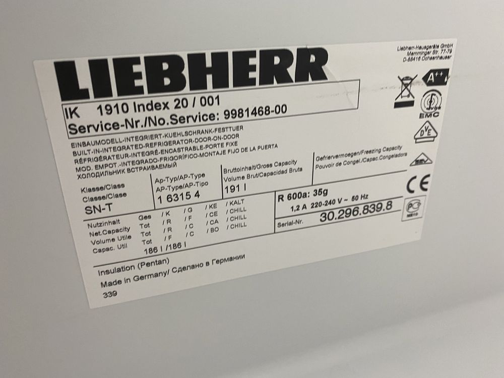Встраиваемый холодильник Liebherr IK 1910 (вбудований)