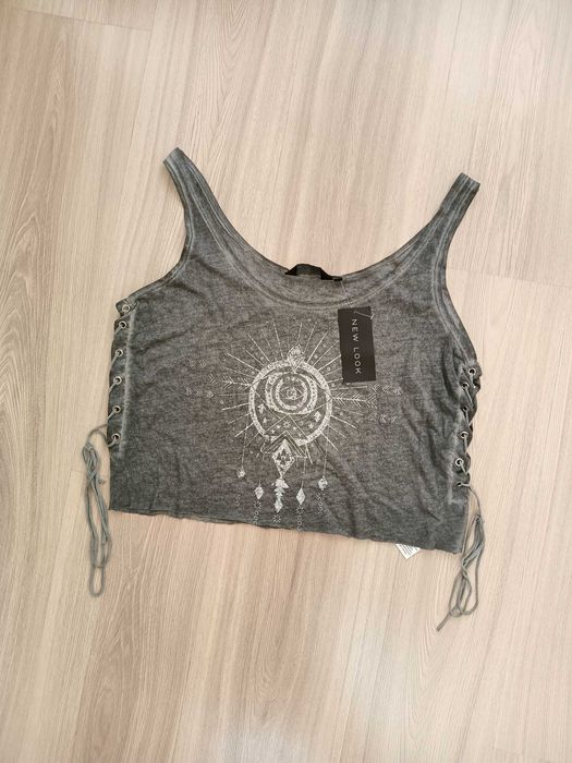 Nowy top bluzka damska szara na ramiączkach hippie boho etno aztec 42