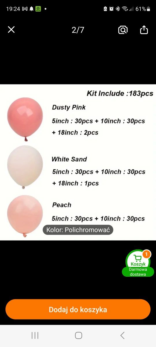 Komplet balonów z dodatkami
