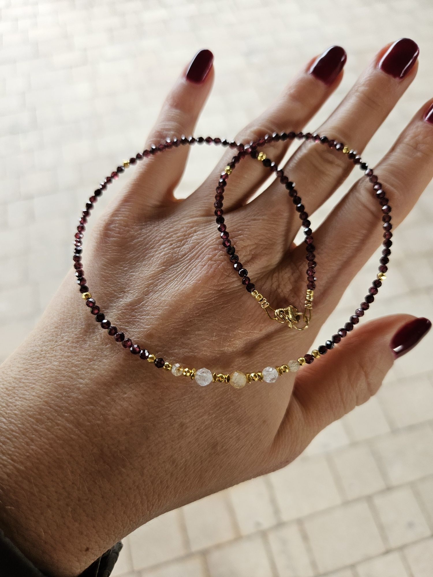 Naszyjnik Choker kamienie naturalne Cytryn Granat Hematyt