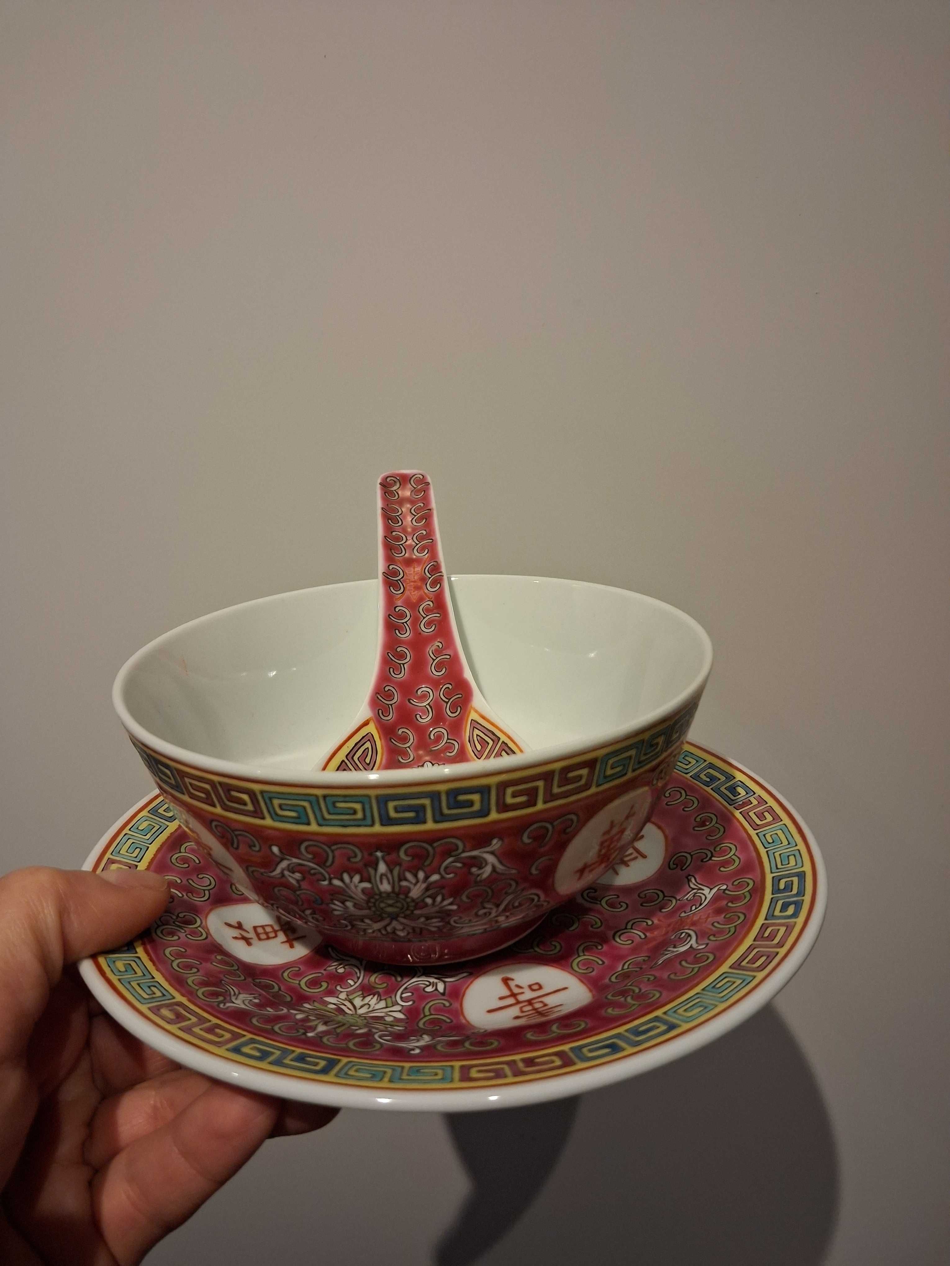 Miseczka z podstawkiem oraz łyżką chińska porcelana