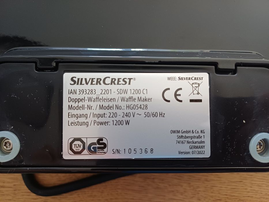 Gofrownica podwójna SilverCrest z Lidla. Model SDW 1200 C1