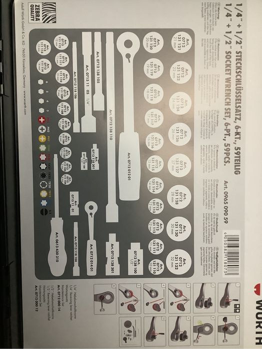 WURTH Zestaw Kluczy nasadowych 1/2” 1/4” 59 Elementów ,Promocja