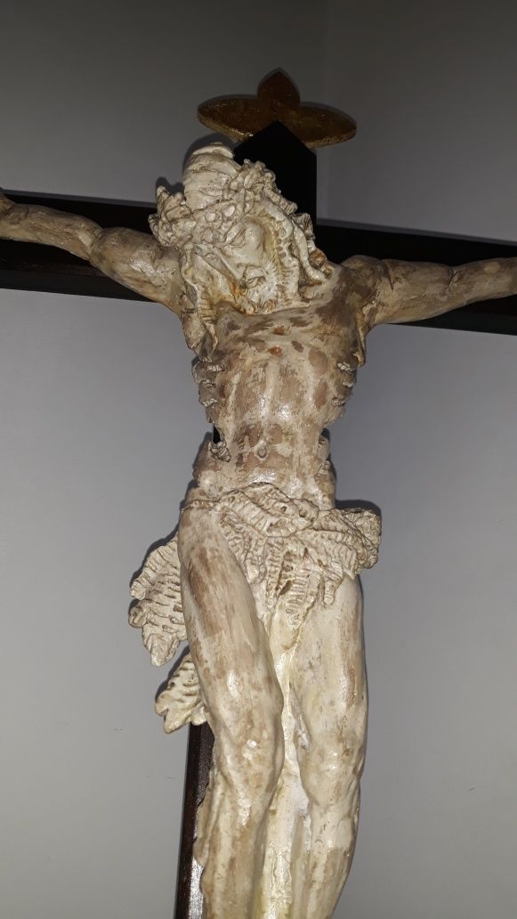 Cristo em Gesso Cruz em Madeira