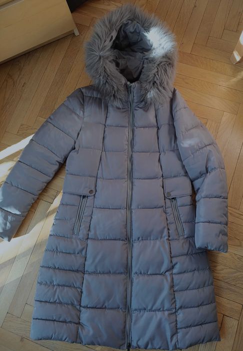 Włoska, ciepła pikowana kurtka, płaszcz z kapturem