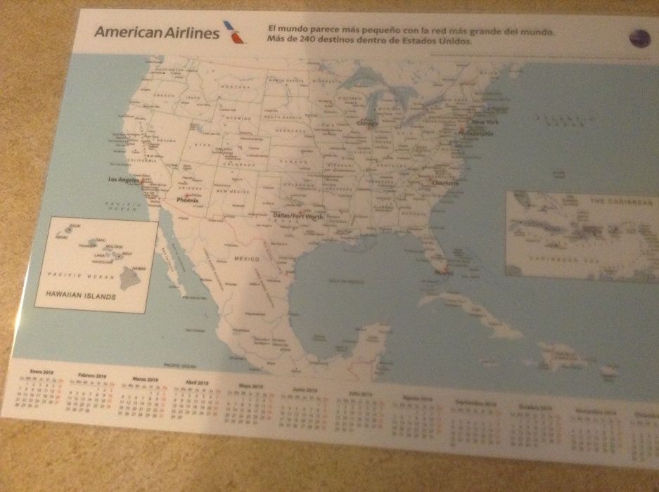 Aviação - Mapa do Mundo e da América do Norte da American Airlines