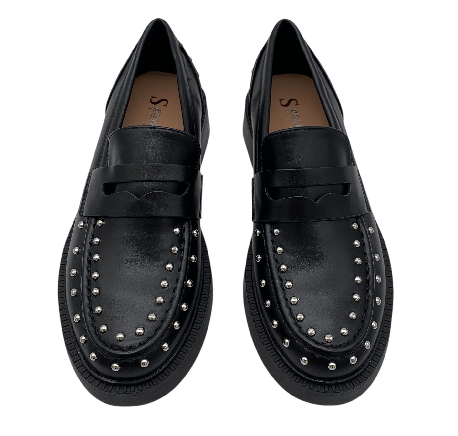 Mokasyny damskie eleganckie czarne z ćwiekami Wilma 39 wsuwane loafers