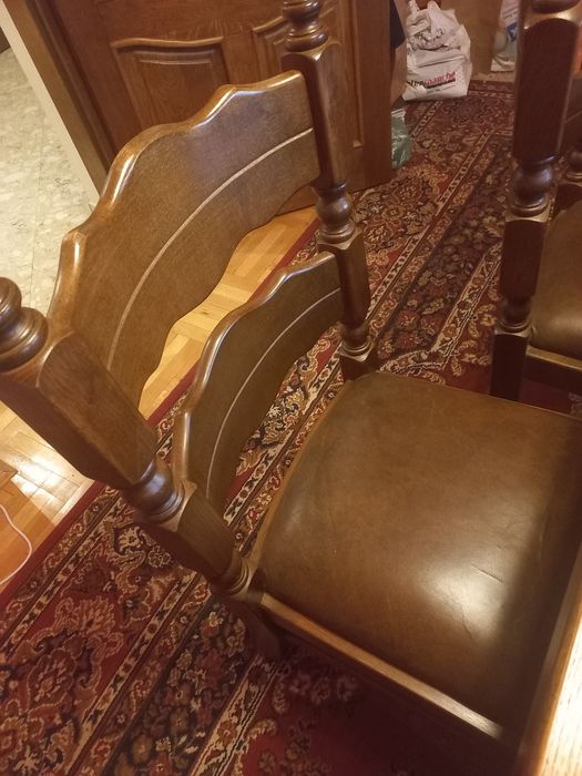 Dębowy solidny stół + 6 krzeseł