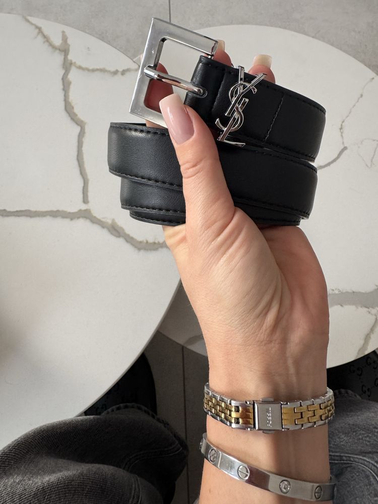 Pasek YSL 80/100 skóra srebrna klamra nowy