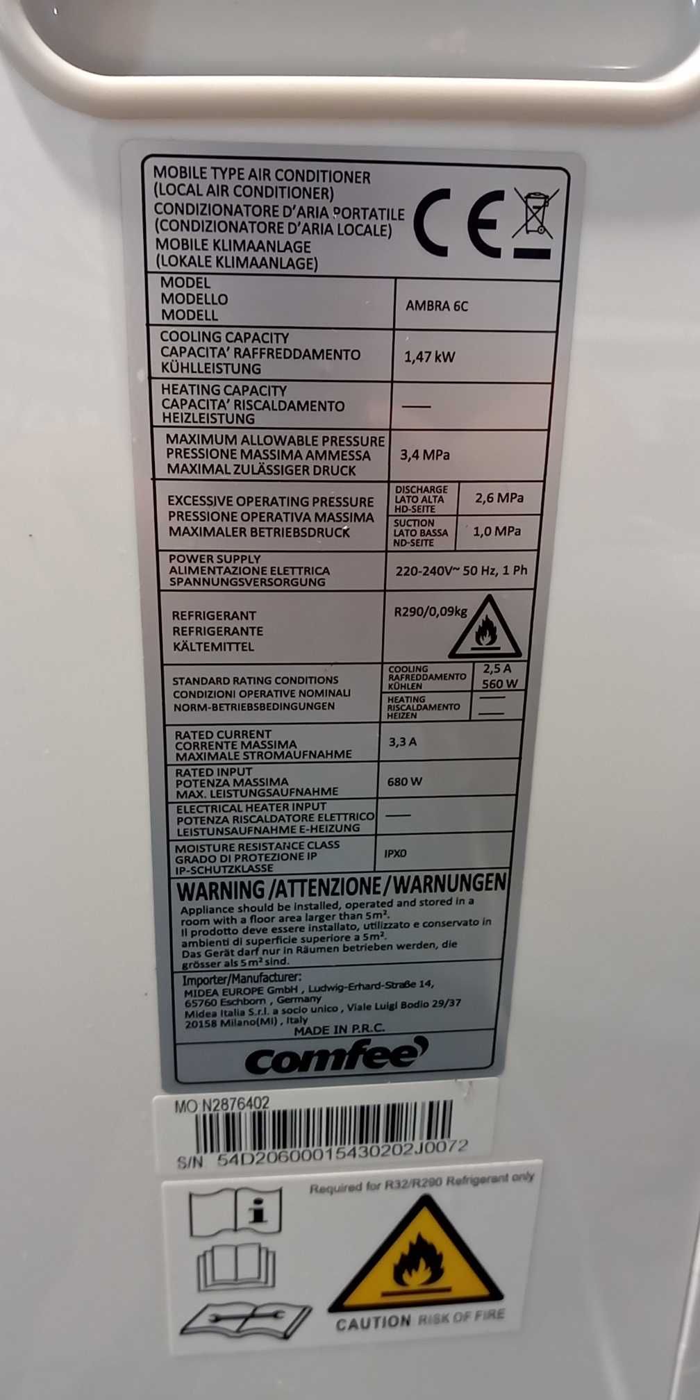 Klimatyzator COMFEE AMBRA 6C 1,4kW 63dB biały