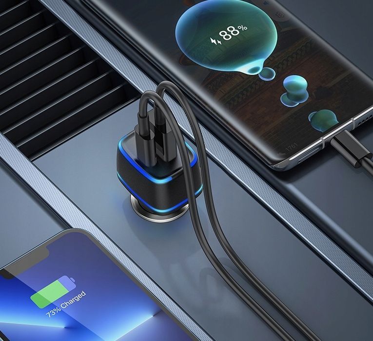 Ładowarka Samochodowa Led Usb I Usb-C 20W Pd Qc 3.0 3A Do Zapalniczki