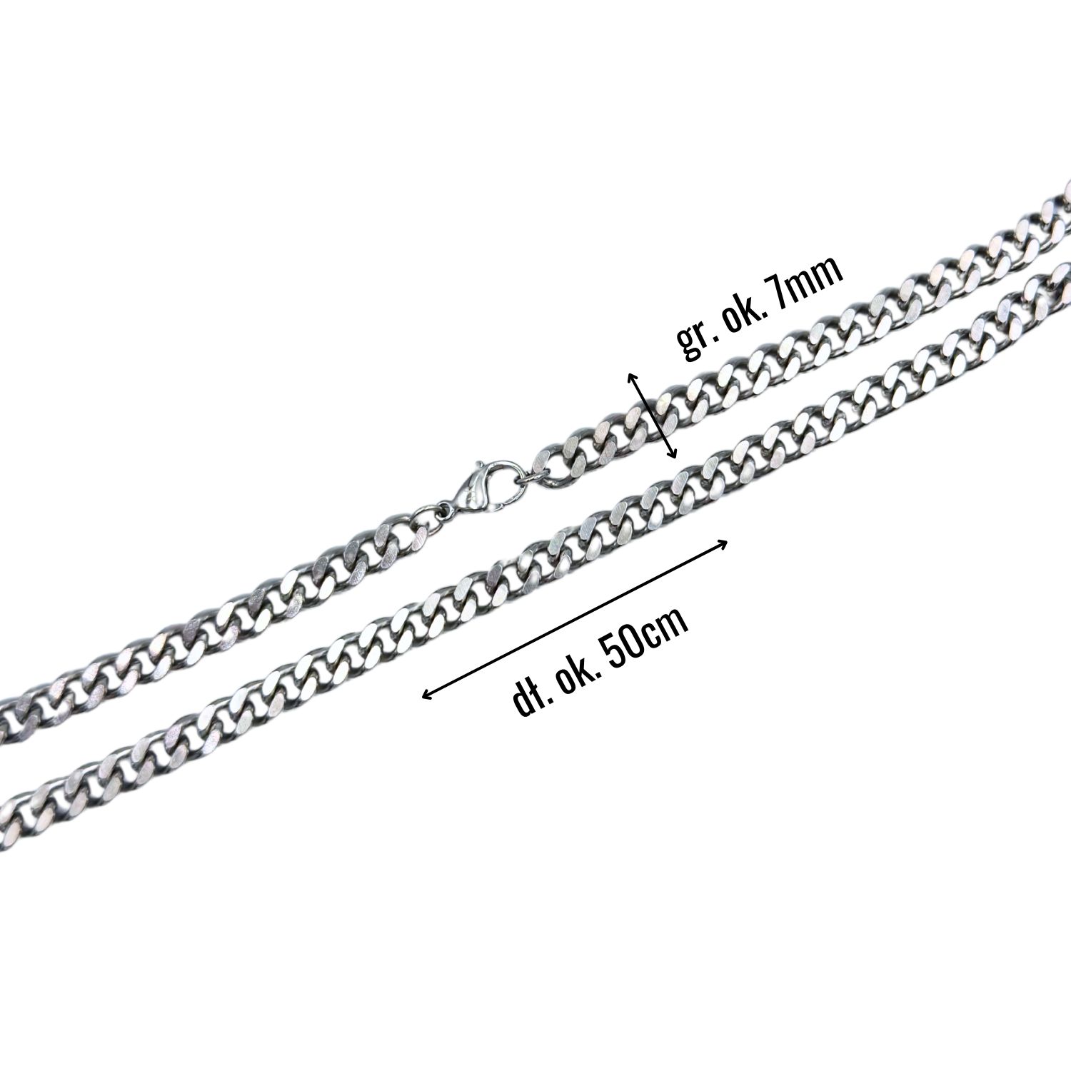 Łańcuszek Męski Srebrny Gruba Pancerka 50cm / 7mm - Stal chirurgiczna