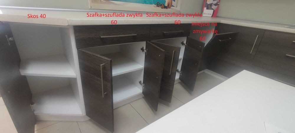 Zestaw mebli kuchennych płyta laminowana+akryl biały połysk