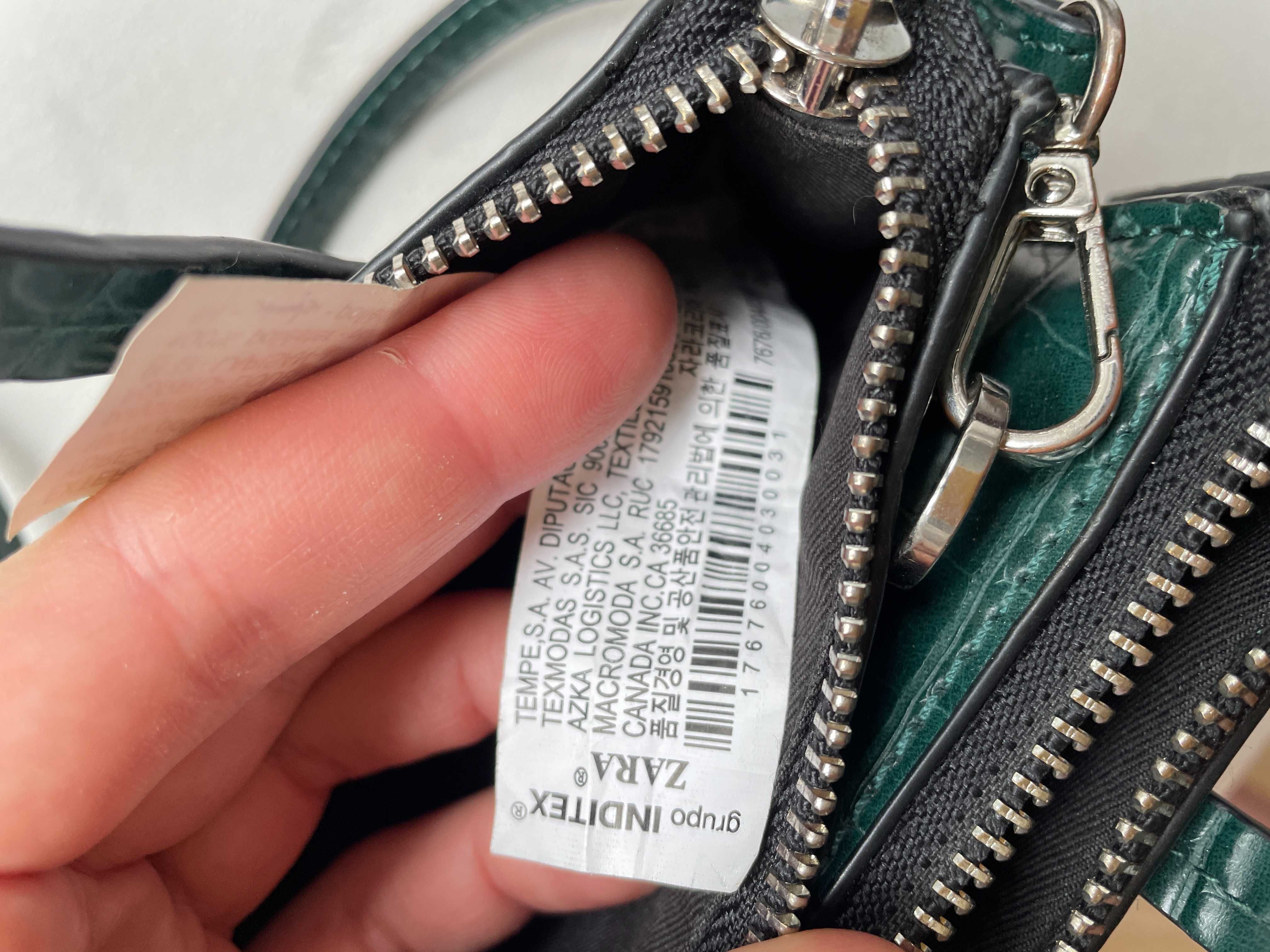 ZARA mini torebka damska zielona krokodyli deseń 2 komory pasek