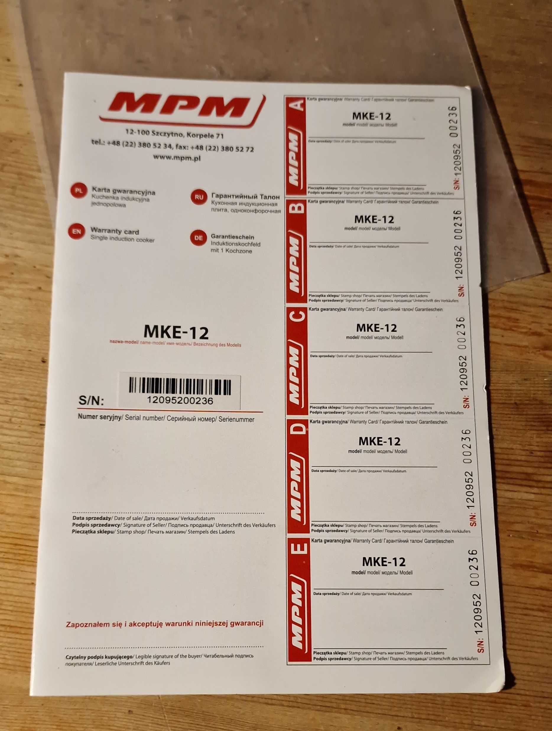 Płyta indukcyjna MPM Mke-12