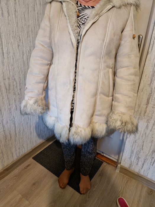 Futro kremowy płaszcz kurtka ze skóry owczej XXL