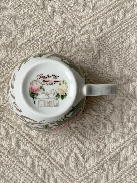 Easy Life filiżanka ze spodkiem róże napisy porcelana 220 ml