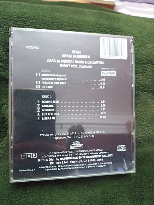 2x CD Oberlin Requiem" - Verdi; Daniel Moe, Oberlin Musical...RARO
