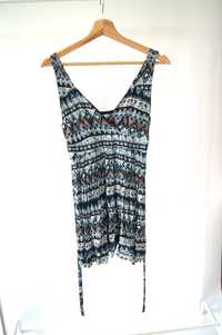 szara niebieska aztecka bluzka mini krótka sukienka 38M tunika wewzory