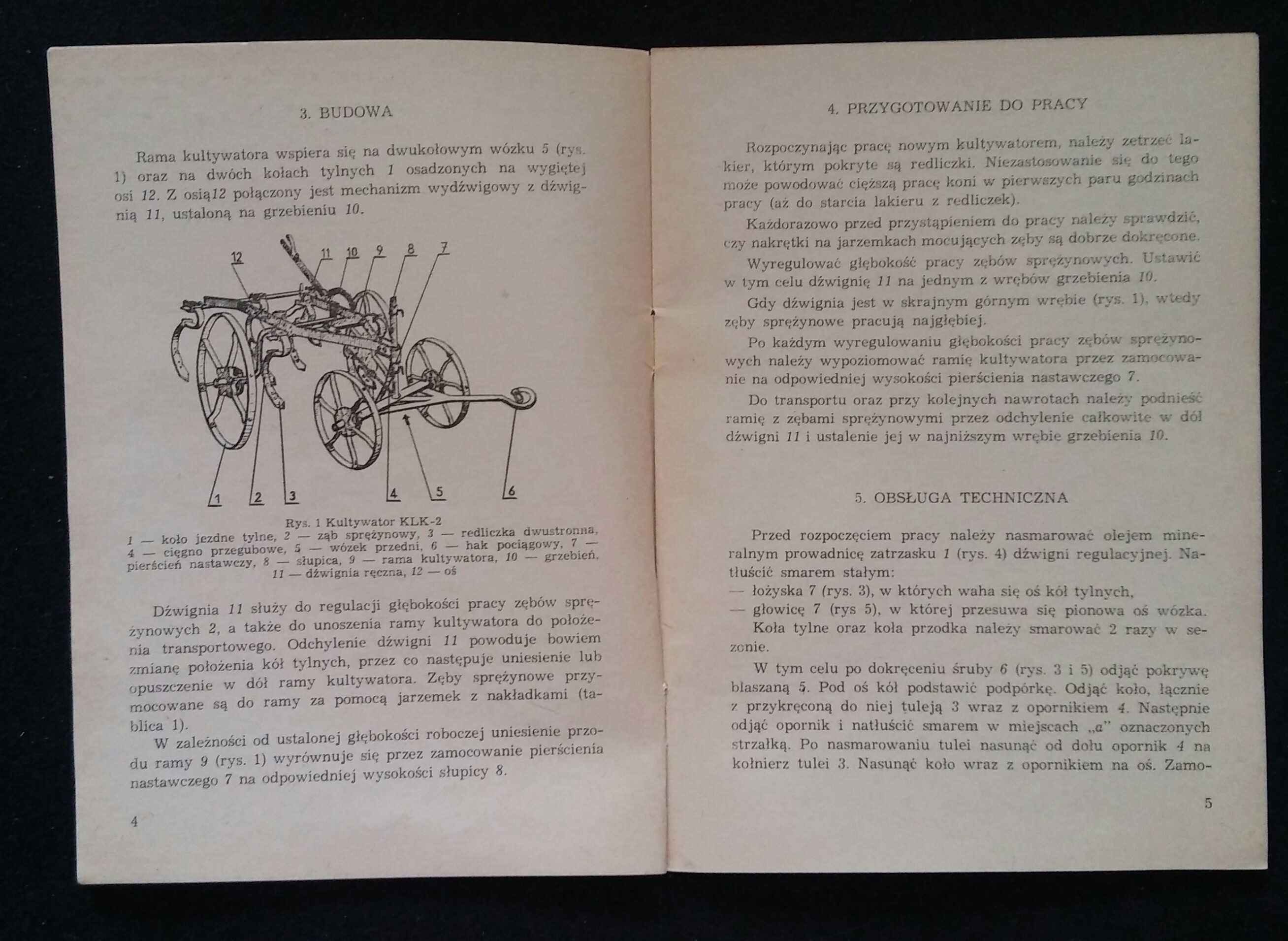 Kultywator konny KLK-2 U 408/0 instrukcja obsługi katalog części