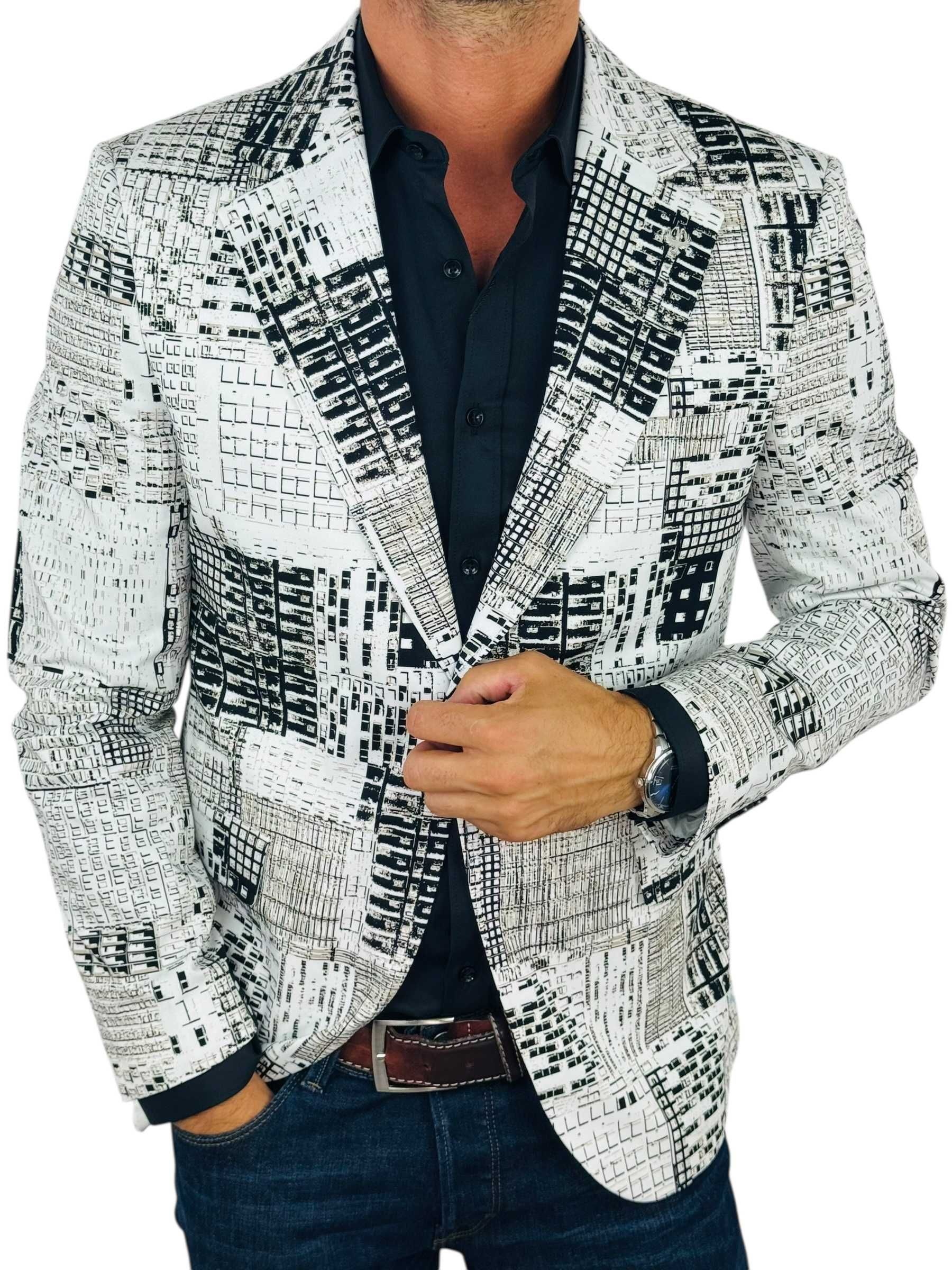 MARCO MILANO Marynarka męska M02 biała, czarna - BLOKI, casual