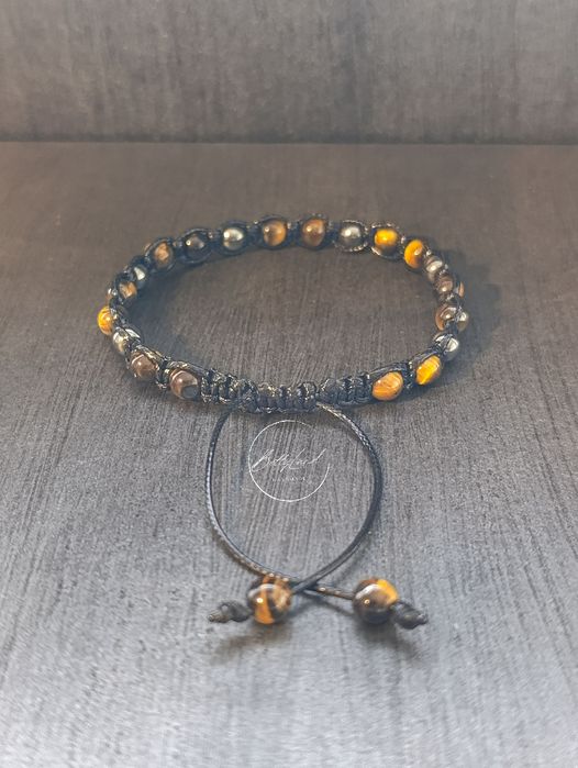 Męska bransoletka z tygrysim okiem i hematytem - handmade