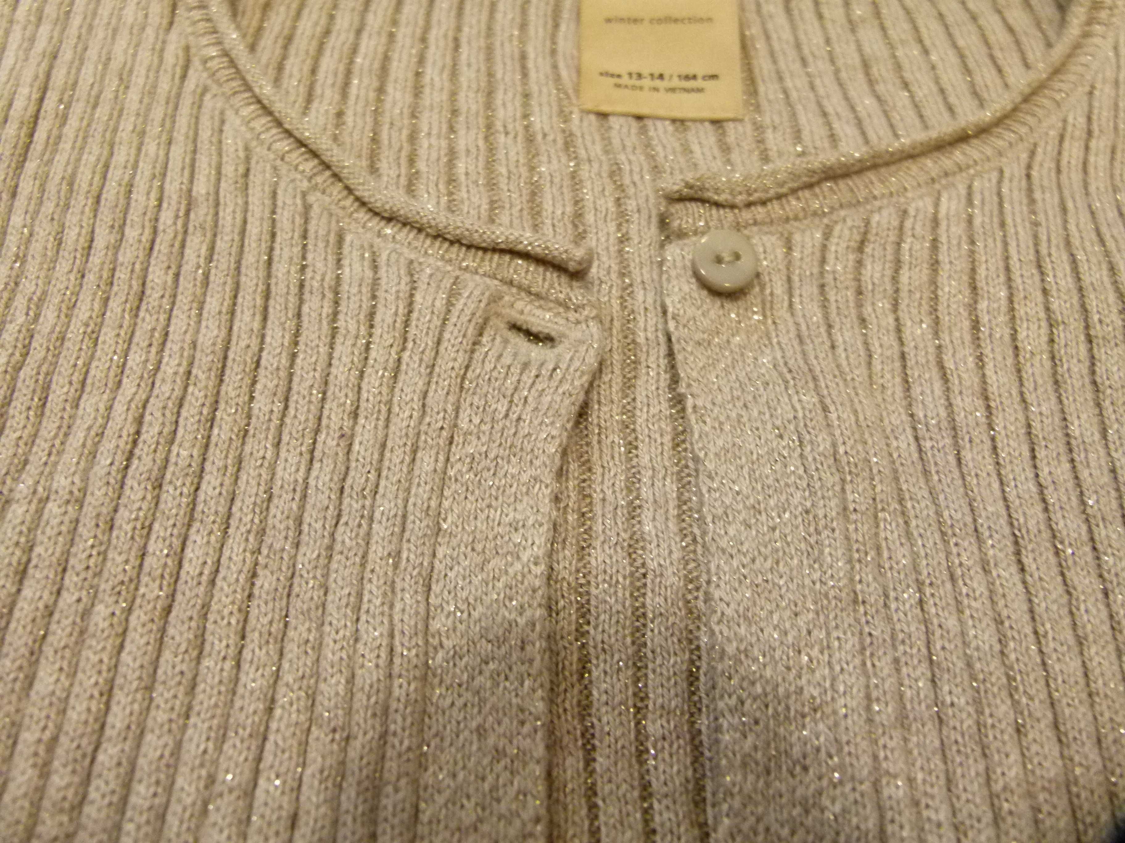 rozm 164 Zara sweter na guzik brązowy w prążki złota nitka