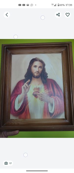 Obraz Najświętsze Serce Jezusa 32x27 cm w drewnianej ramie