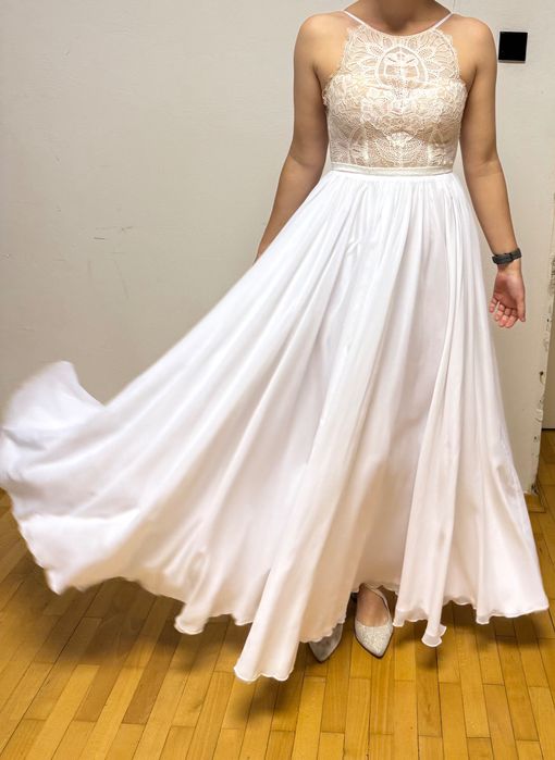 Suknia ślubna boho muślin jedwabny szyfon