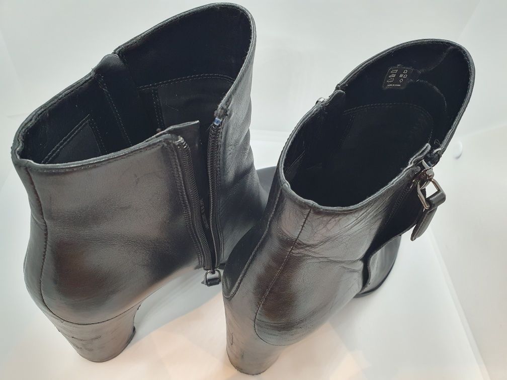 Botki buty ECCO na obcasie skórzane czarne za kostkę