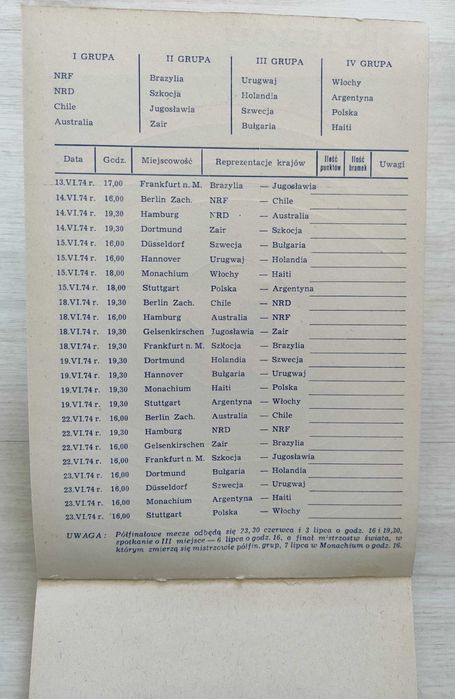 Notatnik Mistrzostwa Świata w piłce nożnej – 1974 rok