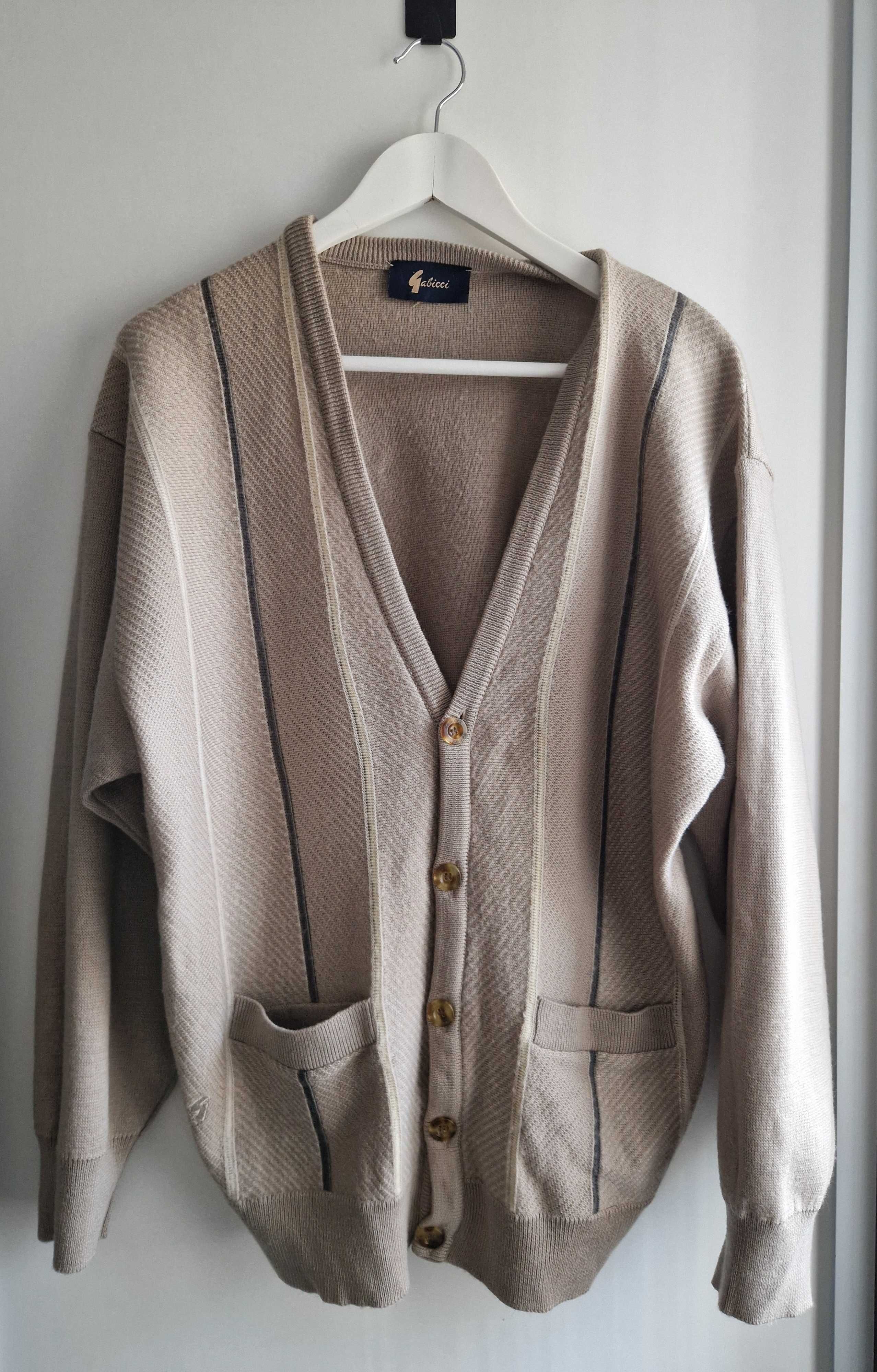 Beżowy sweter męski Gabicci z wełną XL vintage casualowy ciepły