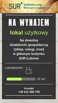 Lokal użytkowy na wynajem w SUR Łubowo