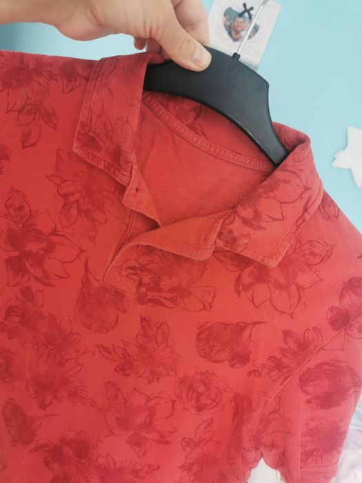 Koszulka Polo C&A roz S szer 50 dł 67 wzór kwiatowy, pomarańczowa