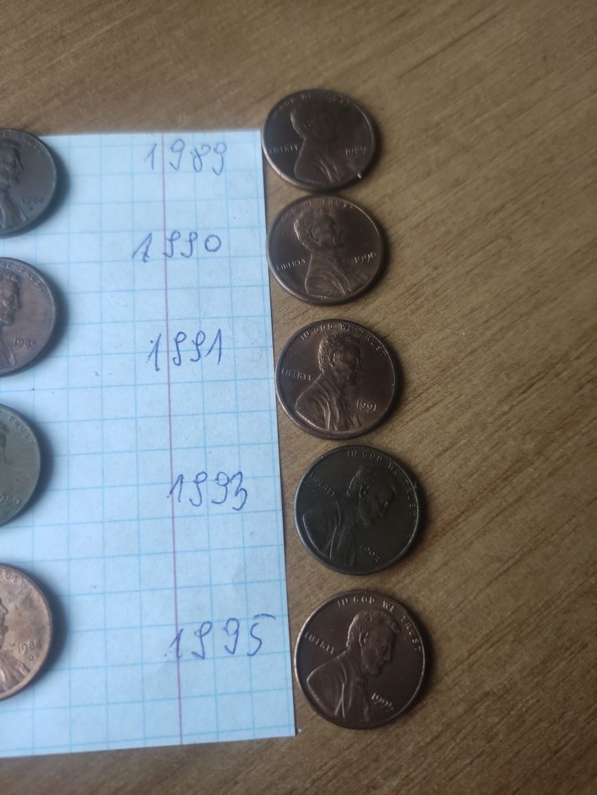 Zestaw 10 monet 1 cent USA